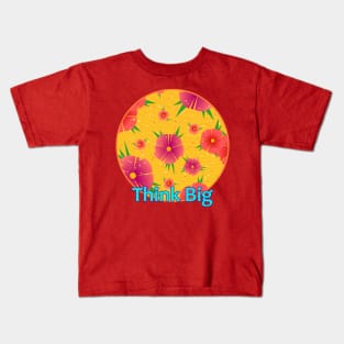 Circle Abstract Pink Flowers On Yellow Background Kids T-Shirt